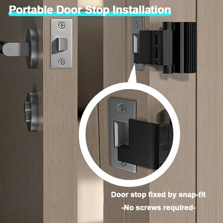 No-Drill Door Stop Lock Adjustable 8mm Stop Security Lock Snap-Fit Anti-Theft Door Catch for Interior Doors (38-64mm Thickness)