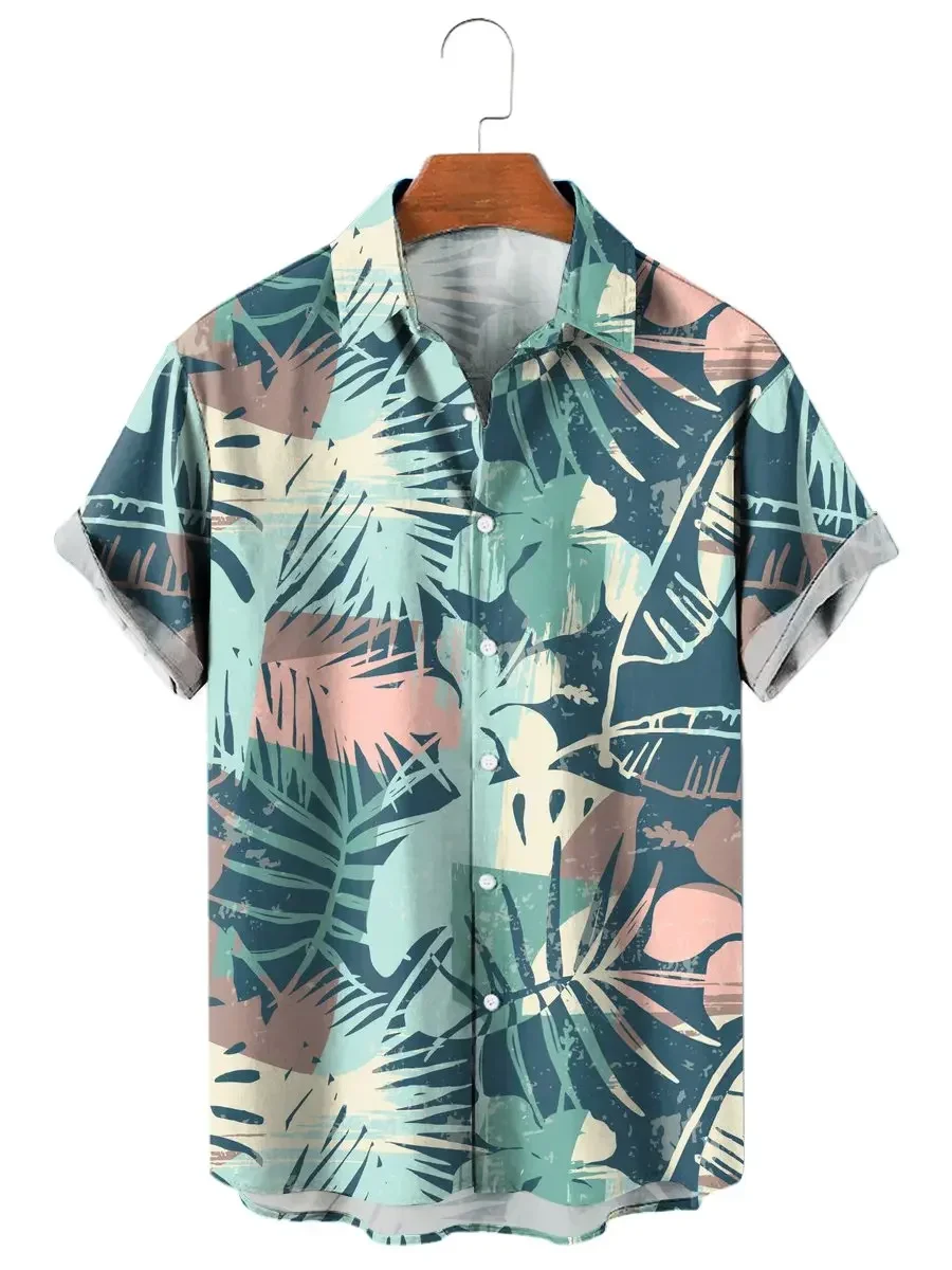 Camisa con patrón de plantas tropicales para hombre, Tops con estampado 3D, camisa informal de vacaciones de verano, solapa de