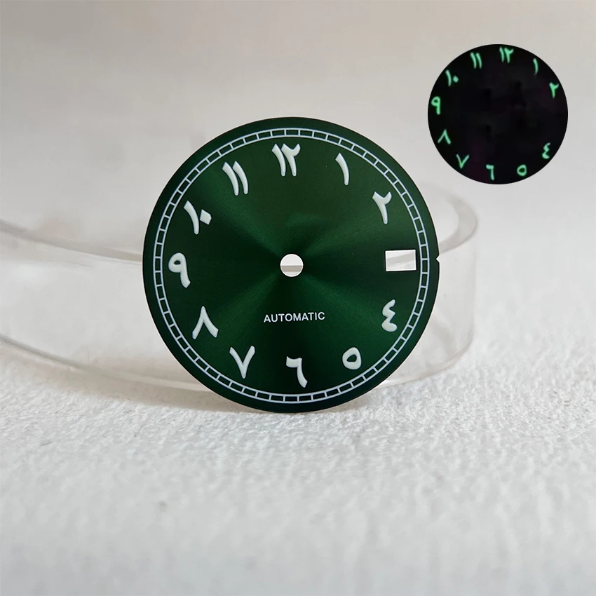 28.5mm Green glowing Arabic Numeral S Logo Dial NH35 Automatic Mechanical Movement Blue Green Silver Black 29mm S Dial  NH36