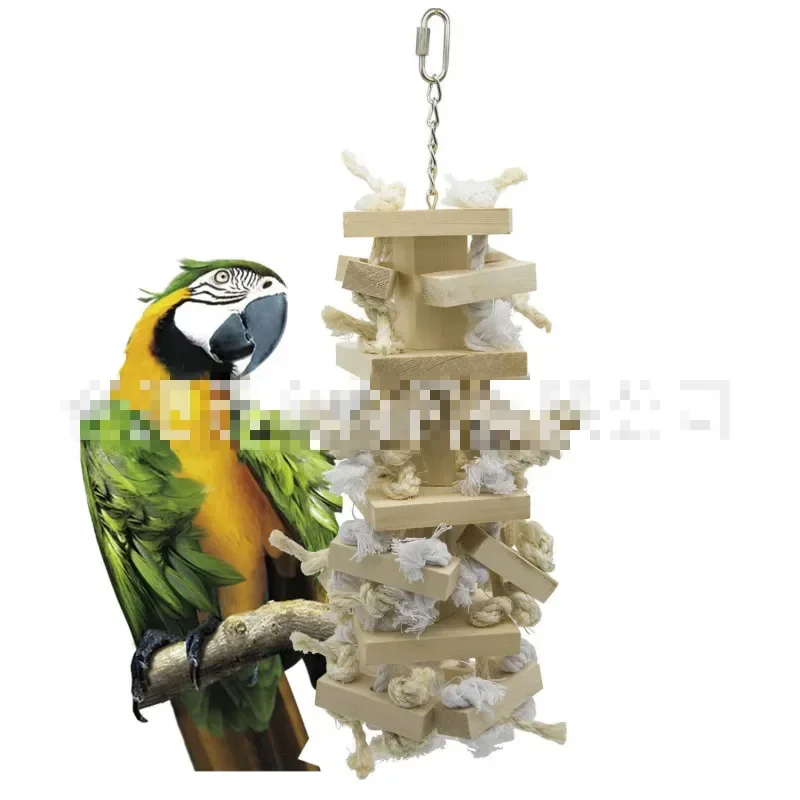 Medium and Large Parrot Toys Macaw Gray Machine Log Color Cotton Rope Wooden Column Hanging Sisal   Box Bird 