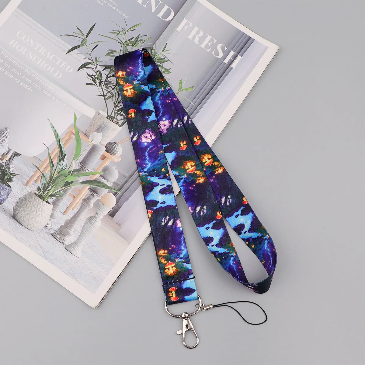 Dreamy Mushroom Lanyard Neck Strap Keychain Plant ID Card Cover Badge Holder Mobile Phone Hang Rope Keyring Accessories Gifts