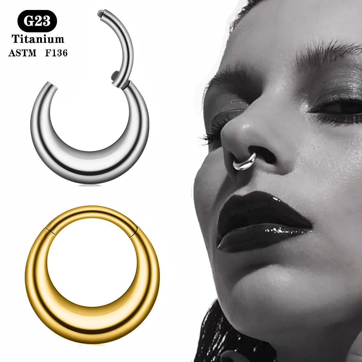 1PC ASTM F136 Titanium Nose Rings Septum Hoop Crescent-Shaped Cartilage Tragus Helix Earring Piercing Body Jewelry Solderless