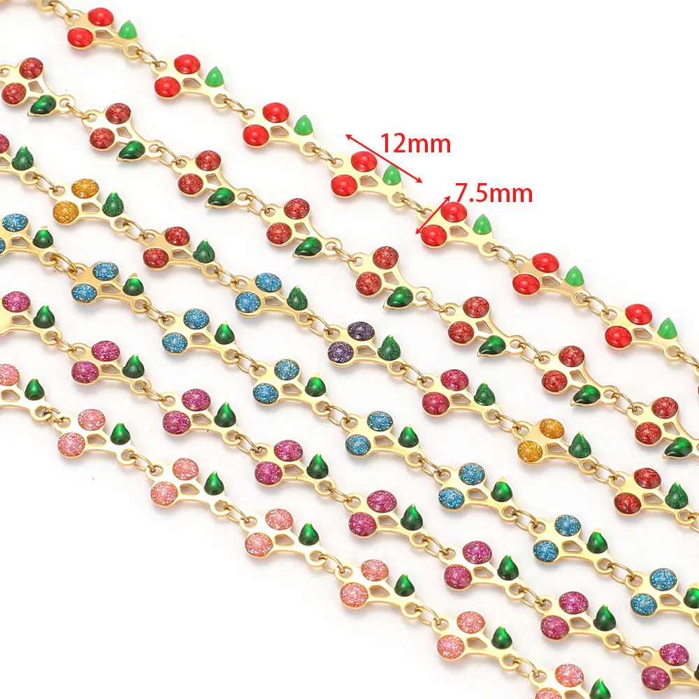 New Stainless Steel Enamel Cherry Chain DIY Jewelry Accessories Making Double 18K Gold Sided Drip Oil Chain