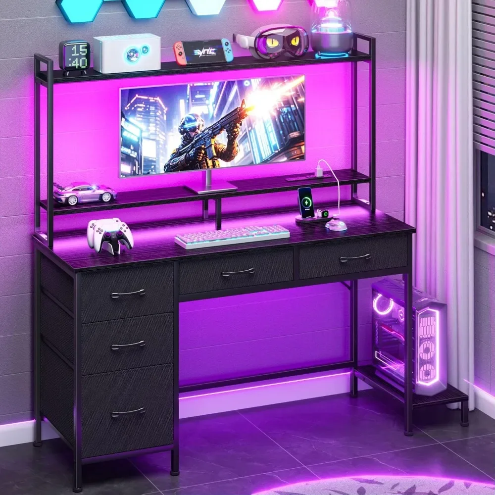 Vendez bien "bureau de jeu ergonomique avec rangement et éclairage, bureau à domicile avec prises de courant et vitrines"