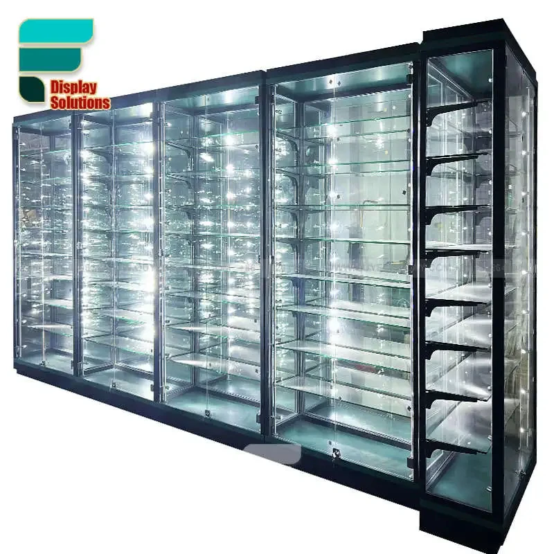 custom.Premium Tobacco Display Cabinet LED Lighting Glass Panel Lockable Drawer Display Unit