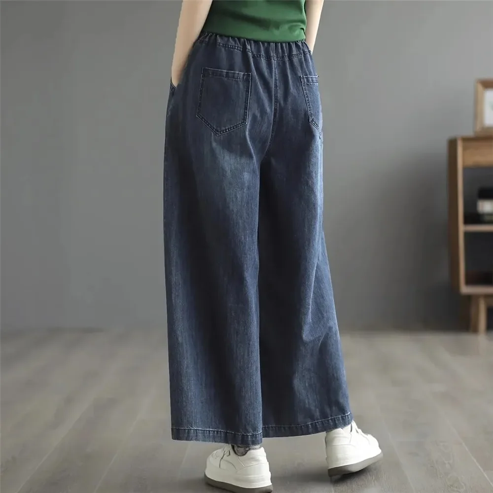 Oversized Wide Leg Jeans Women\'S Casual Wash Denim Pants Vintage Loose Elastic High Waist Straight Trouser Fashion Jeans Femme