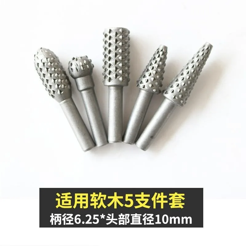 5pcs/set Woodworking Rotary Files Grinding Head Embossing Rotary File Wood Carving Tools Round Shank File Drill Bits Hand Tools