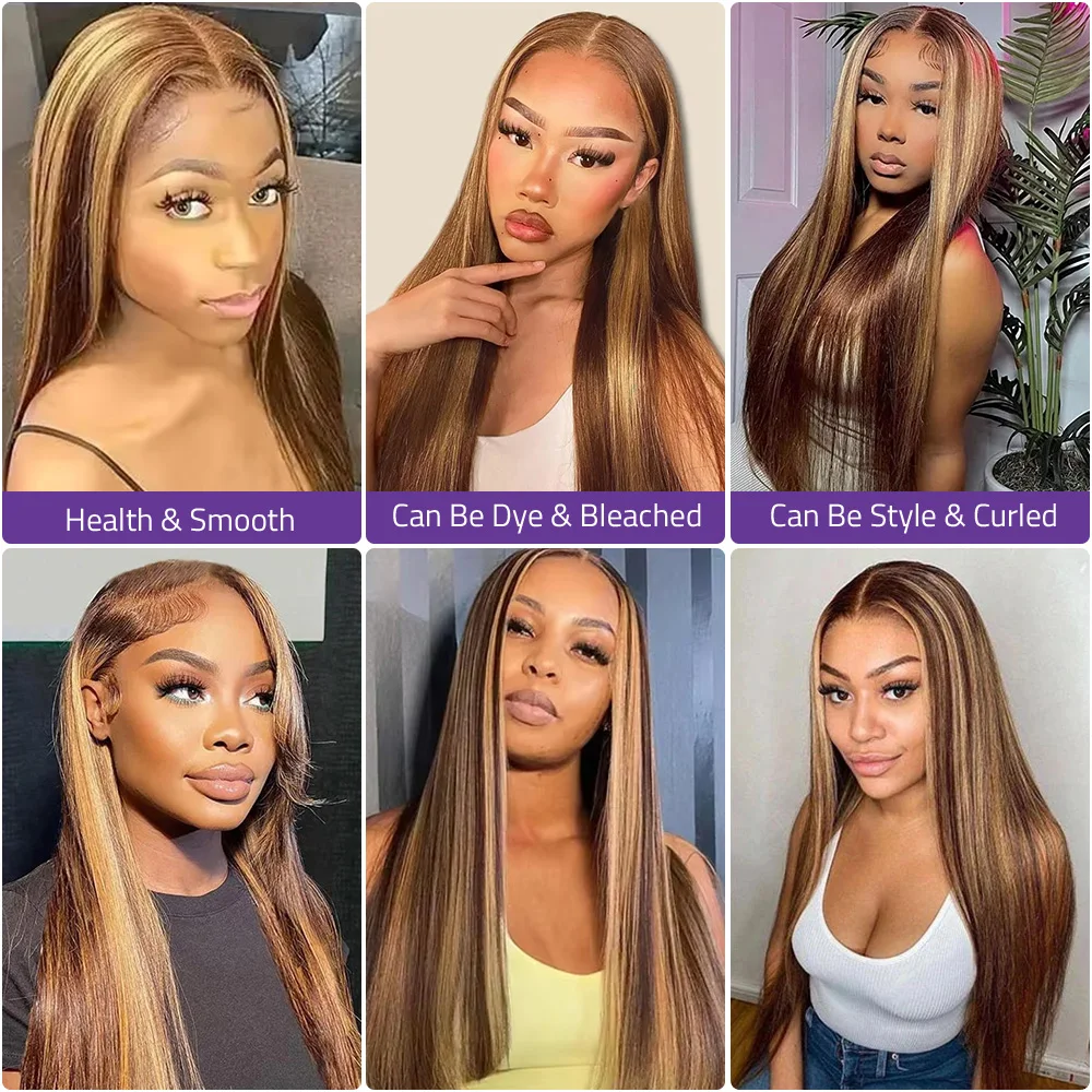 30 40 بوصة 4/27 تسليط الضوء على العظام مستقيم الدانتيل شعر مستعار أمامي شعر الإنسان العسل شقراء 13x6 شفافة Hd الدانتيل الباروكات الأمامية البرازيلي #3