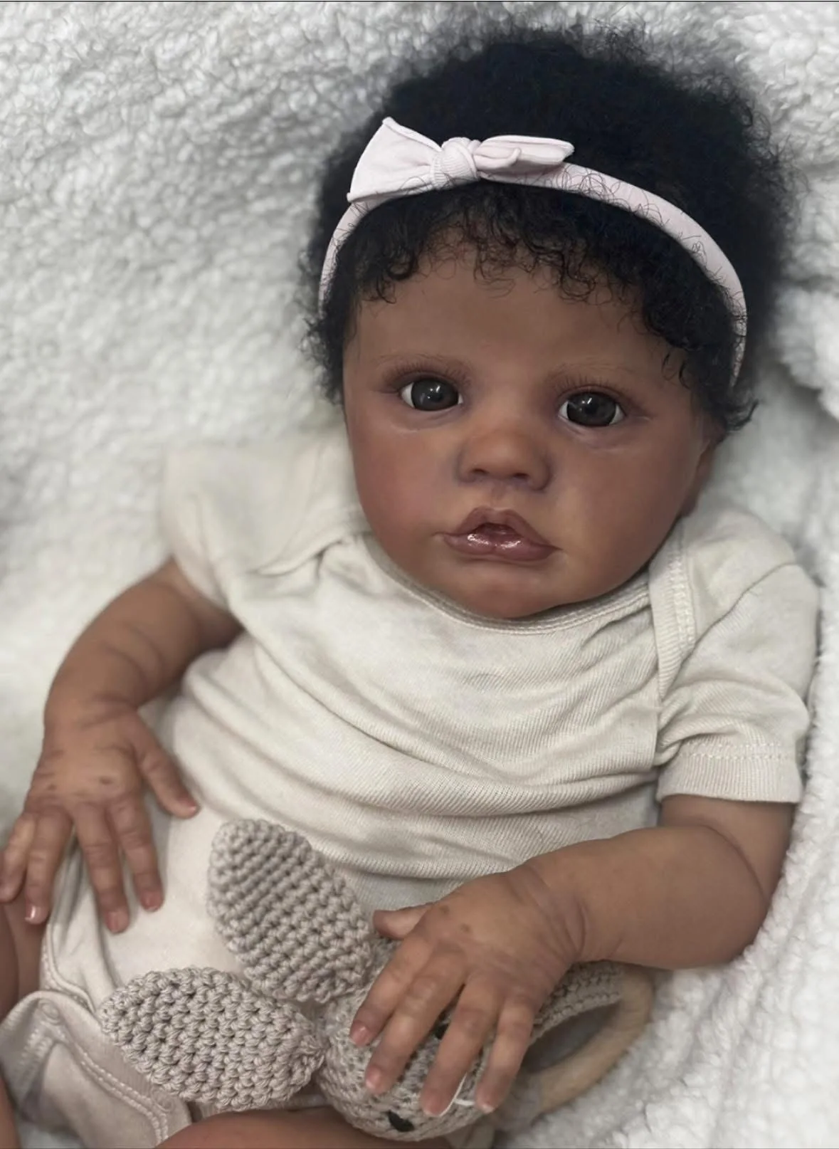 NPK 19 Inch Primrose Awake Baby Doll Dark Skin Soft Cloth Body Lifelike Reborn Toddler Girl Toy with Similar Outfit