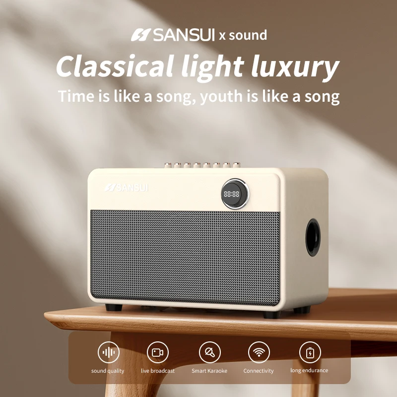 Hautréusintelligents D-8 SANSUI Haut-parleur de fête Bluetooth portable, gamme complète, son injuste et fort, basses profondes, caisson de basses sans fil