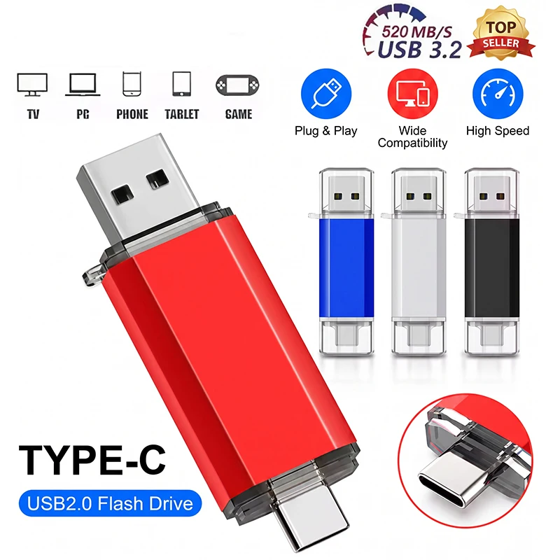 2TB OTG USB Flash Drive USB 3.0 Type C For iPhone 1TB 512GB Pendrive For Samsung Huawei Xiaomi Laptop Memory Stick 2026 New
