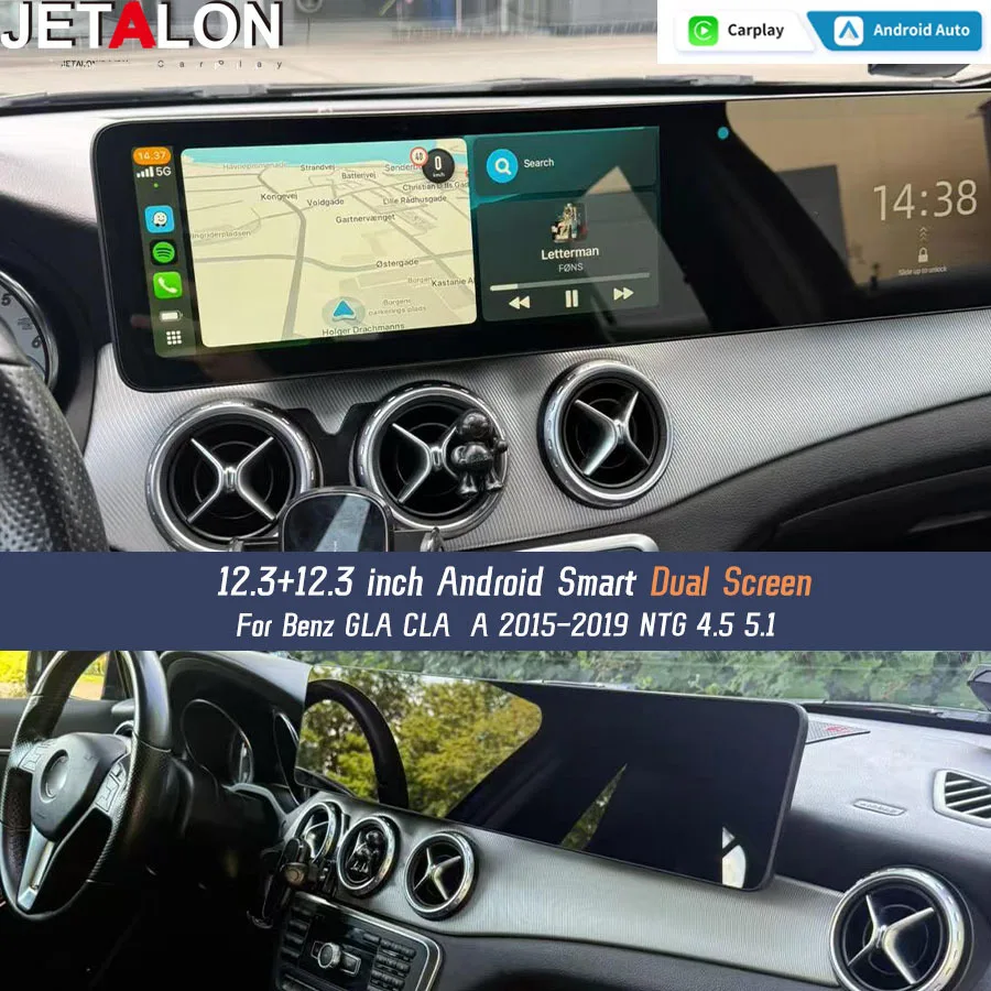 24.6inch Car Radio Dual Smart Screen Carplay For Benz GLA CLA  A 2015-2019 NTG 4.5 5.1 Android13 Multimedia Video Player 4G Gps