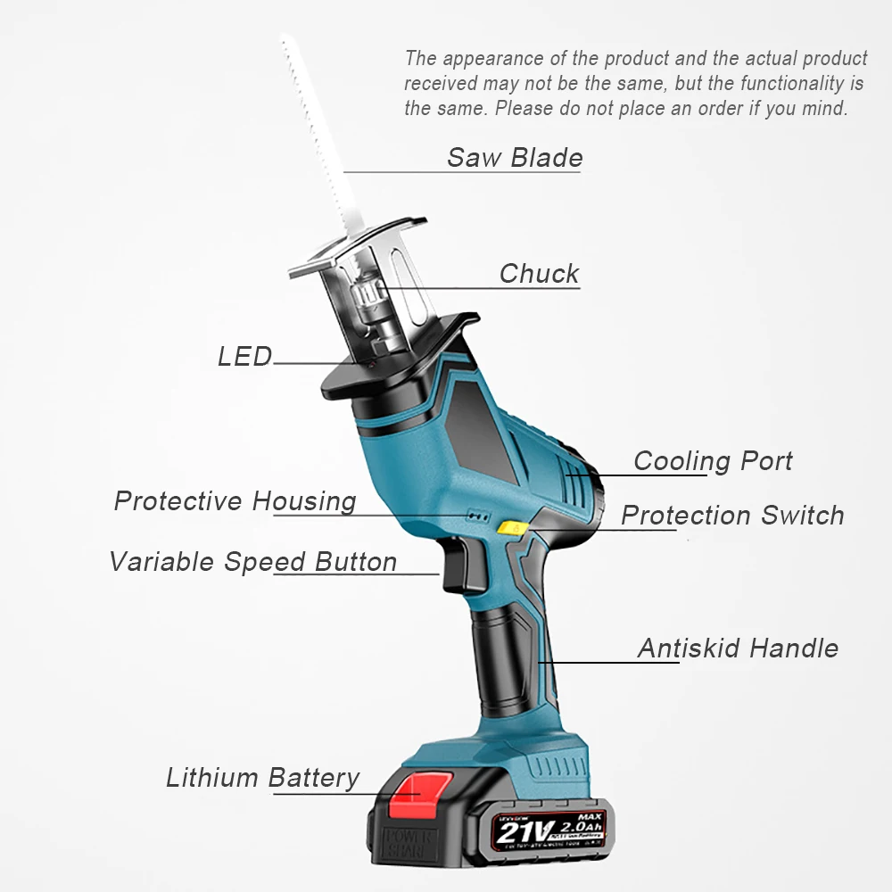 Cordless Reciprocating Saw for 18V Makita Battery Adjustable Speed Chainsaw Wood Metal PVC Cutting Reciprocating Saw Power Tools