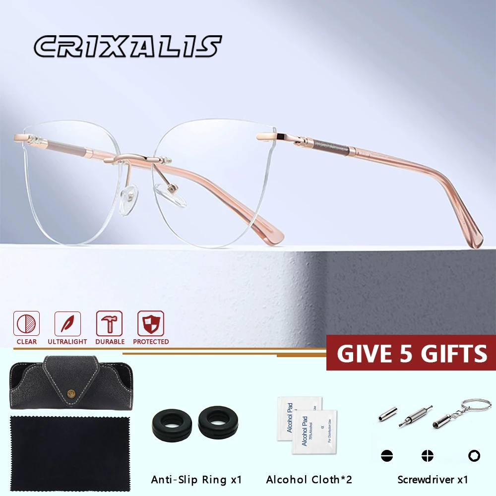 

CRIXALIS ретро очки для близорукости без оправы для женщин оптические линзы с рецептами для чтения синий свет очки черная оправа