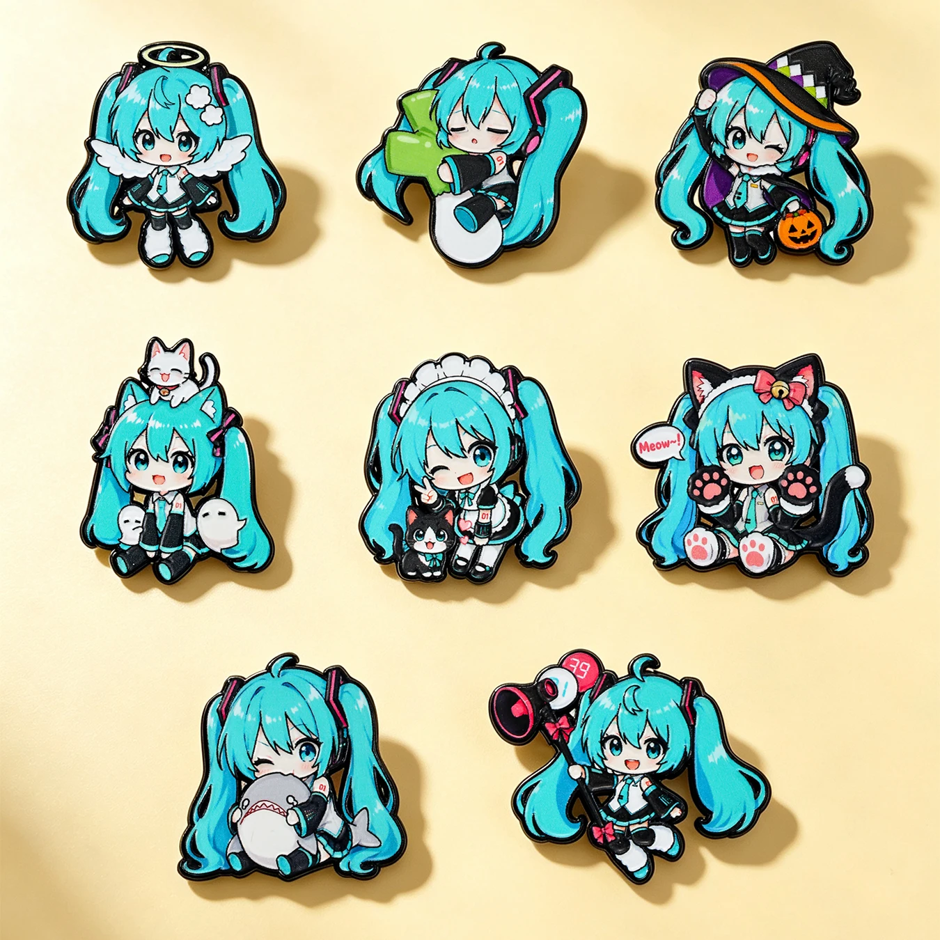 8Pcs Kawaii Chibi Miku Enamel Pins Set Vocaloid Anime Girl Brooches Aesthetic Metal Lapel Badges For Backpack Music Friend Gift