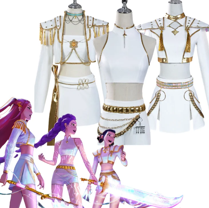 

Anime Kpop Zoey Rumi Mira Cosplay Costume Girl Group Stage Performance Costume Kpop Demon Hunters White Idol Dress Wig Uniform