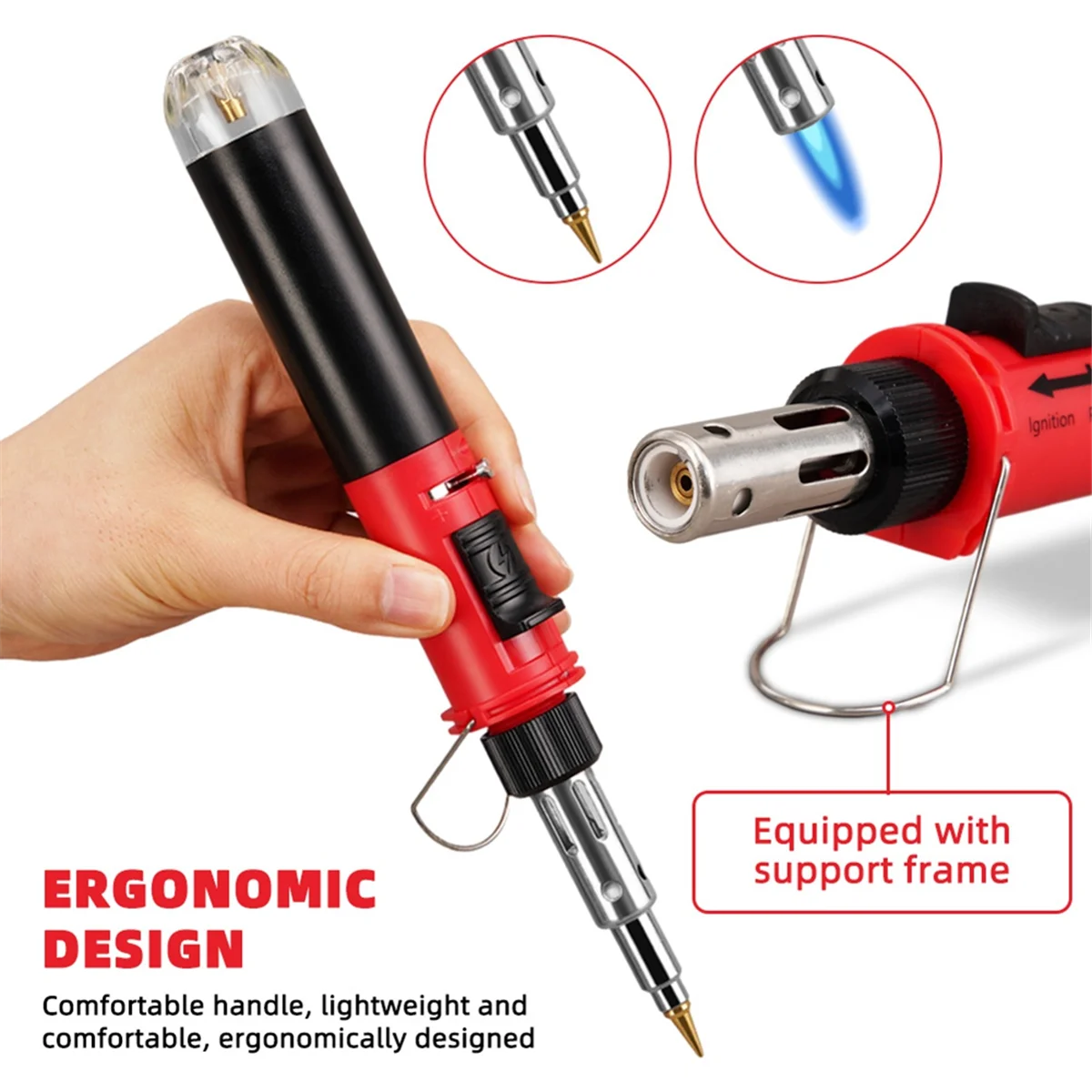 

A43M Cordless Gas Soldering Iron Heat Gun Blower Torch Self-Ignite Instant Start Adjustable Flame Control Welding Tool,C