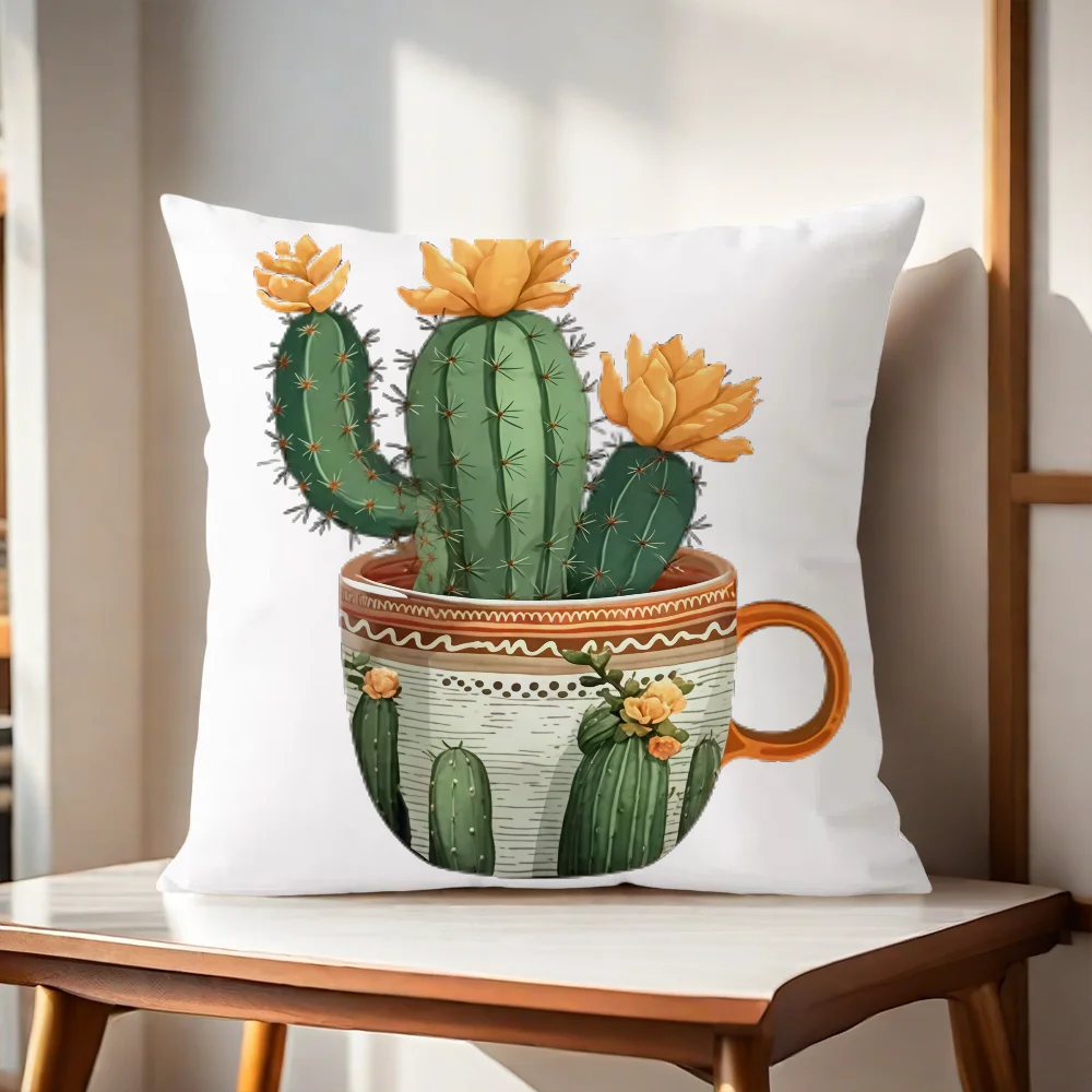 Minimalist Cactus Pattern Cushion Cover For Pillow Printing Sofa Decoration Home Car Room Coffee Shop Office Nordic Simplicity
