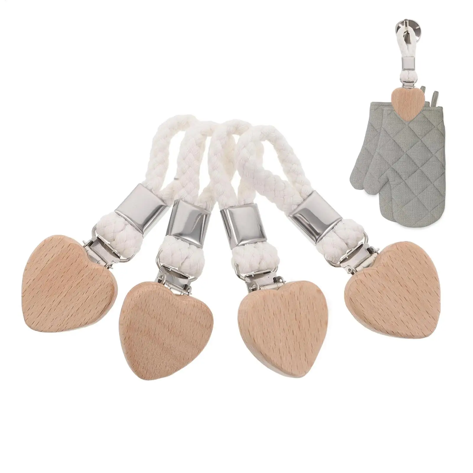 Heart Shape Towel Holder Bathroom Towel Clips 4 Pieces With Braided Rope Loops Clothes Hanger For Hats Home Bathroom Travel Trip