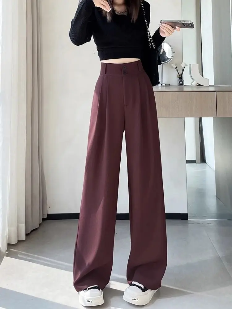 Wine Red Suit Wide Leg Pants Women\'s Autumn And Winter New High Waisted Loose Hanging Casual Straight Leg Floor Pants