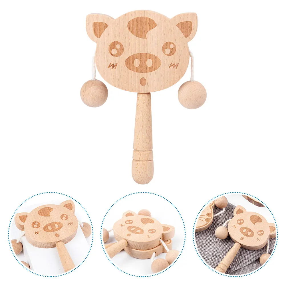 

Rattle Drum Toys Wood Hand Baby Plaything Kids Lovely Bell Adorable Rattle-drum Toddler Rocking Musical Instrument