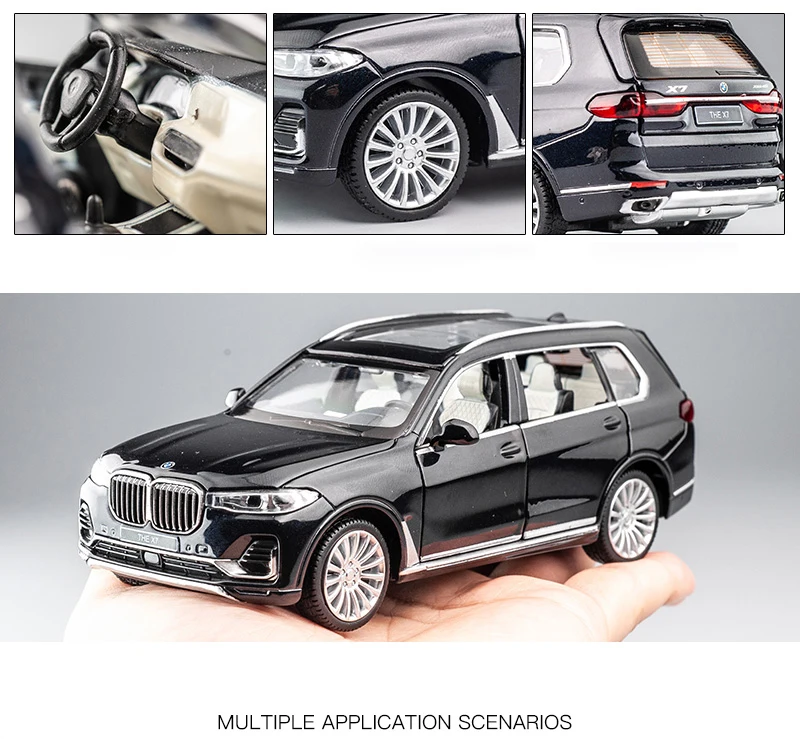 1:32 BMW X7 SUV Alloy Toy Car Model Wheel Steering Sound and Light Children\'s Toy Collectibles Birthday gift