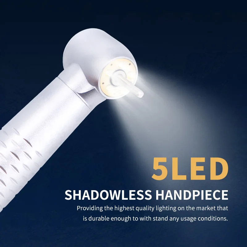 5 LED Dental Handpiece Lights with Water Spray Air Turbine High Speed Stainless Steel Ceramic Bearing Push Button Dentistry Tool