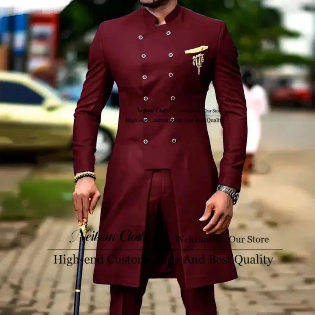 

New Burgundy Male Prom Blazers Classical Double Breasted Groom Wedding Tuxedos 2 Pieces Sets Men Suits Slim Fit Terno Masculino