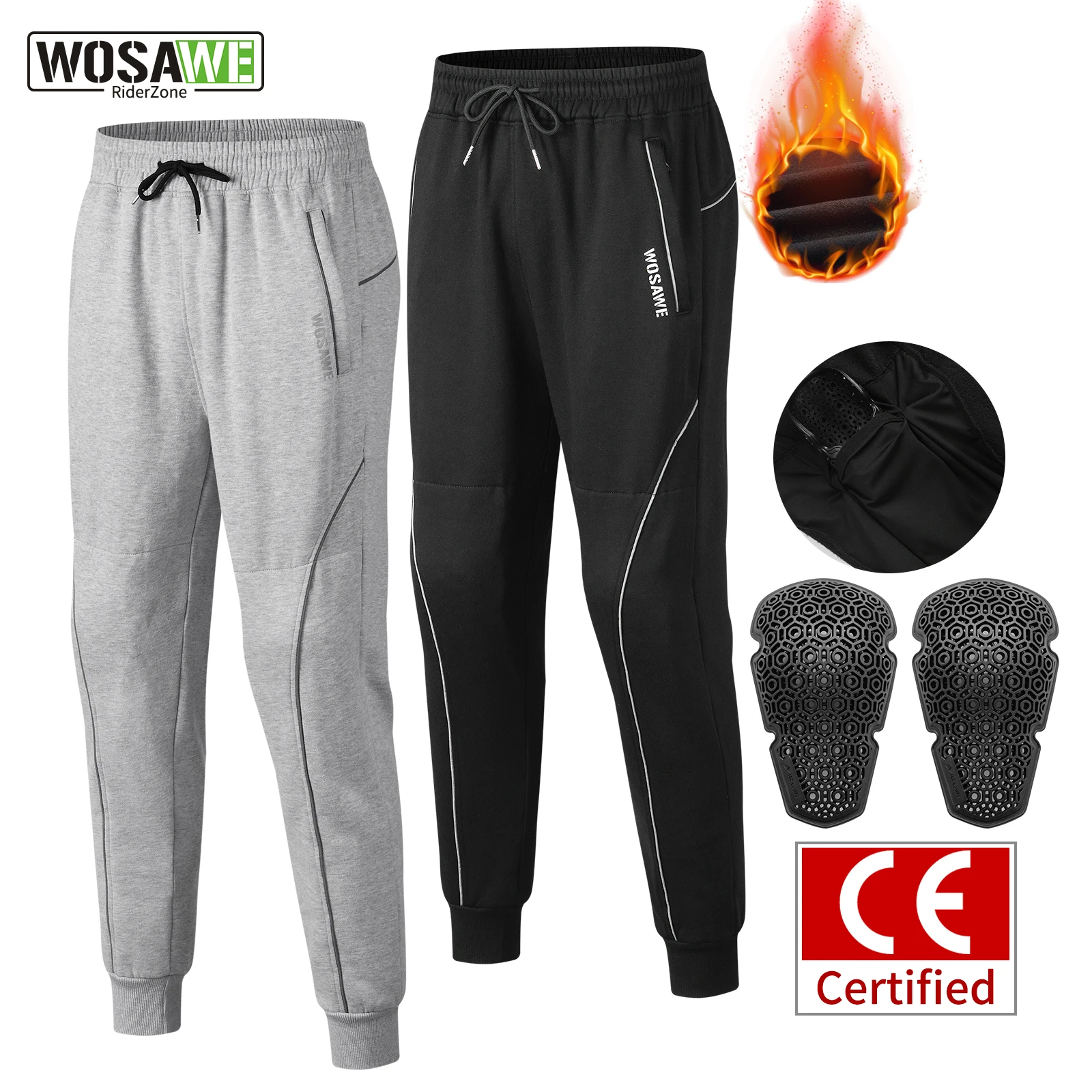 

WOSAWE Motorcycle Riding Men's Pants Winter Warm Fleece Motorbike Cycling Trousers With CE Certified Protective Gear
