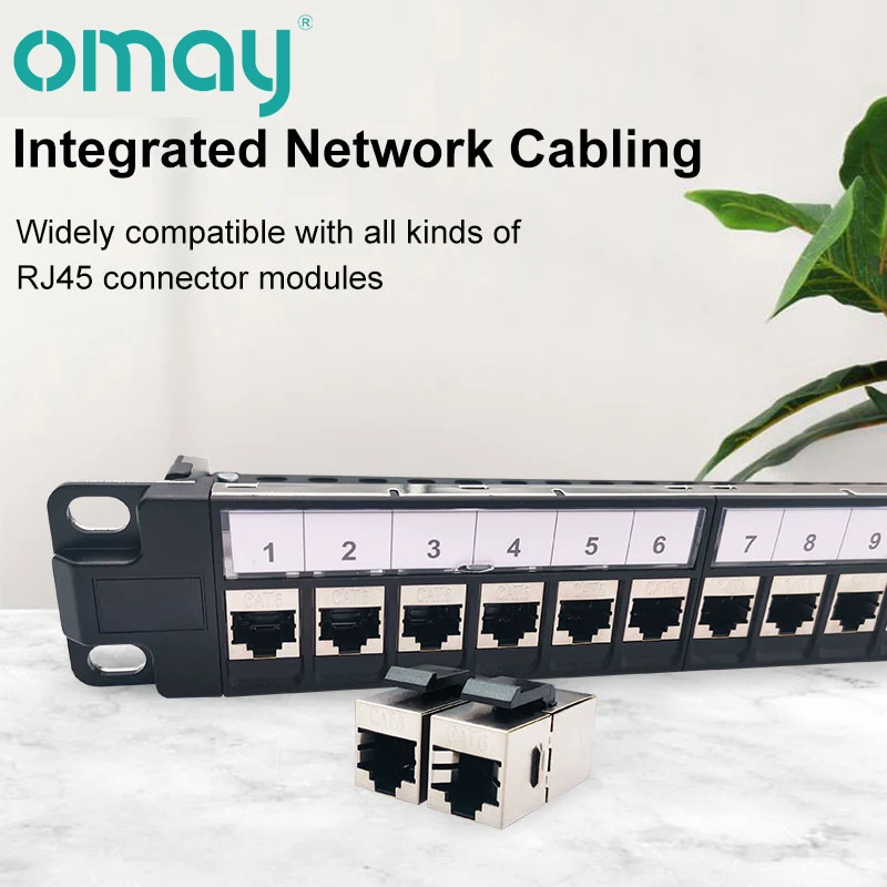 OMAY-Panneau de brassage de couremplaçant blindé, support mural en rack, support rapide réseau, prise trapézoïdale, 24 ports, 1U, CAT6, RJ45, 19