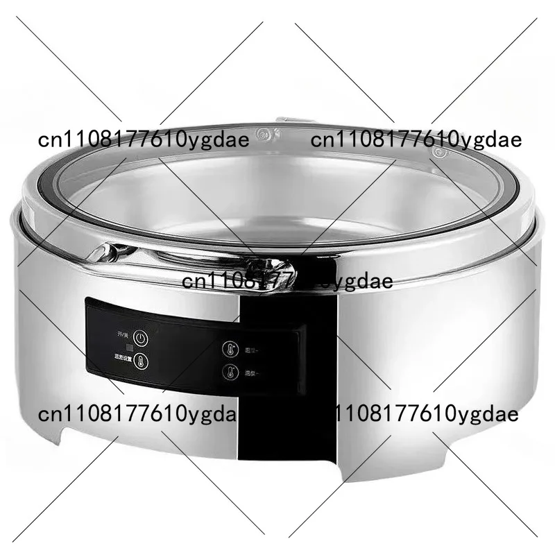 

Economic Stainless Steel Wood Grain Round 6L Hydraulic Glass Lid Electric Smart Chafing Dish Remote Control Buffet Food Warmer