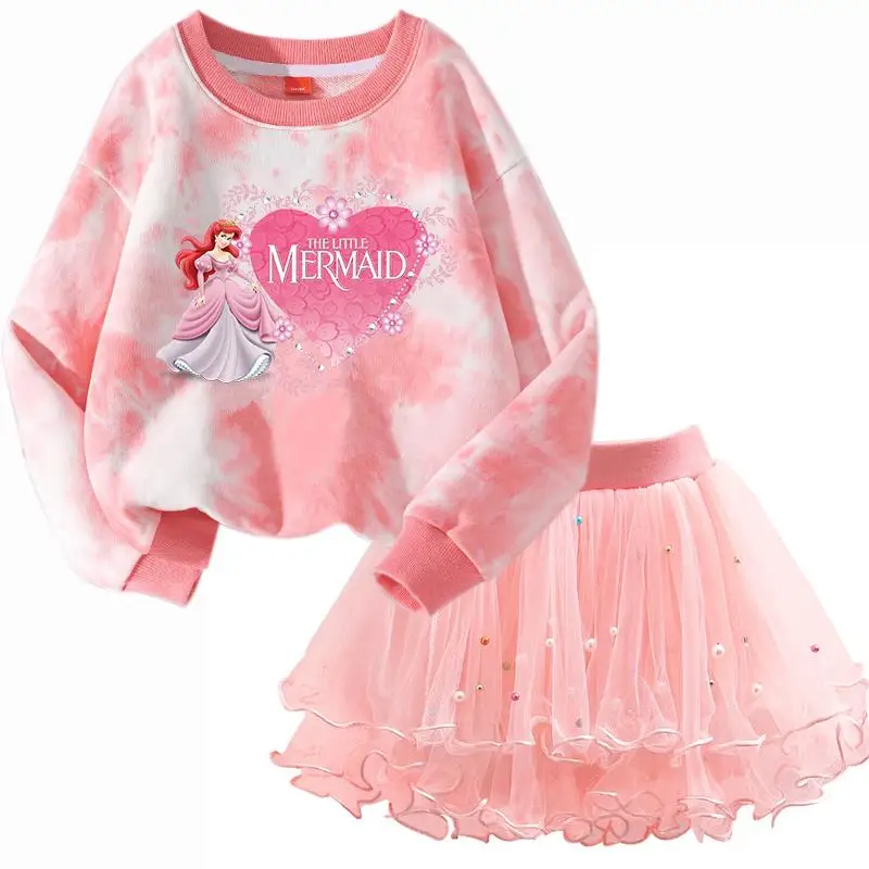 

The Little Mermaid Children Long-sleeved Tops Clothing Kids Bottoming Shirt Girl Sweatshirt Pullover Blouse Tutu Skirt Suit