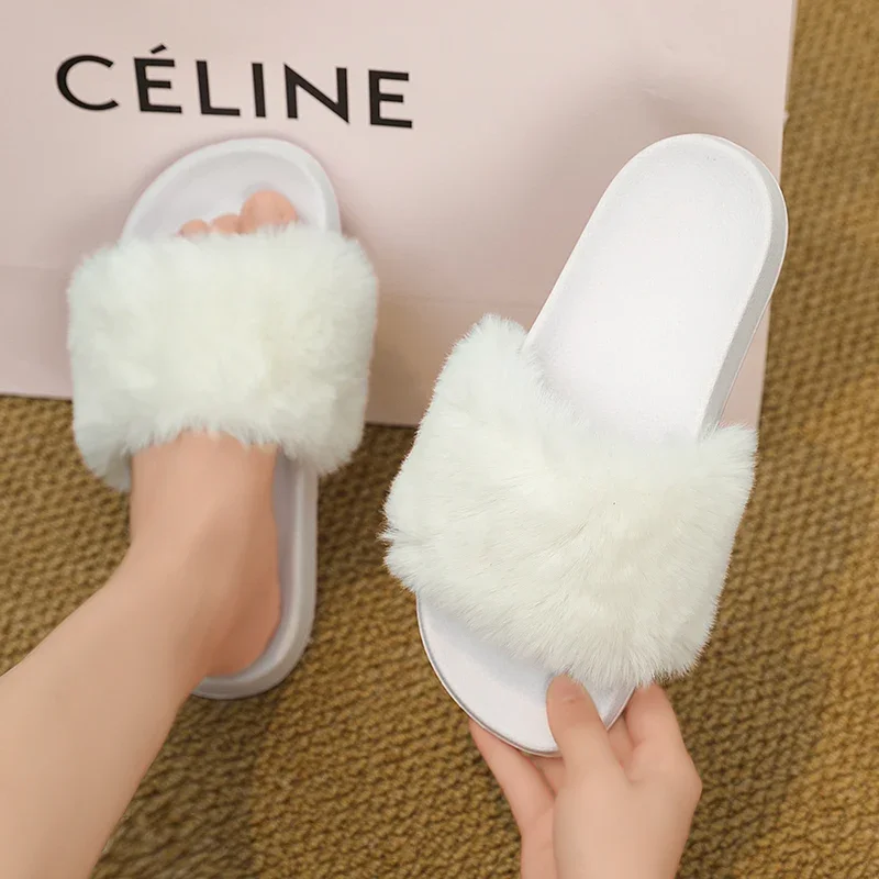 Winter Mannen Vrouwen Slippers Warm Pluche Zachte Slippers Koppels Indoor Huis Katoenen Schoenen Casual Comfortabele Pluizige Beknopte Dia 'S 45