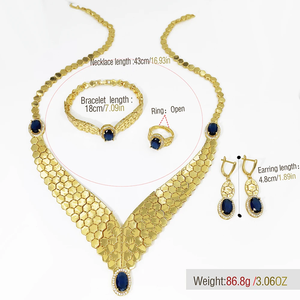 GZJPEI 4PCS Fashion Luxury Jewelry Set Blue Cubic Zirconia Zircon Women Wedding Jewelry Accessories Ethiopia Dubai Party Gift