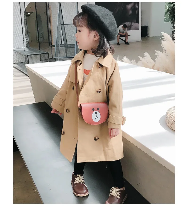 Baby Girl Top Spring and Autumn Trench Coat Children Double-breasted Casual Coat Children Trench Durable Fashion Tops