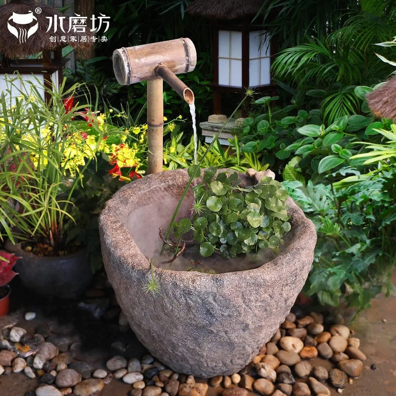 Garden retro flowing water ornament circulating water landscape living room floor-to-ceiling rockery fish pond fountain homestay