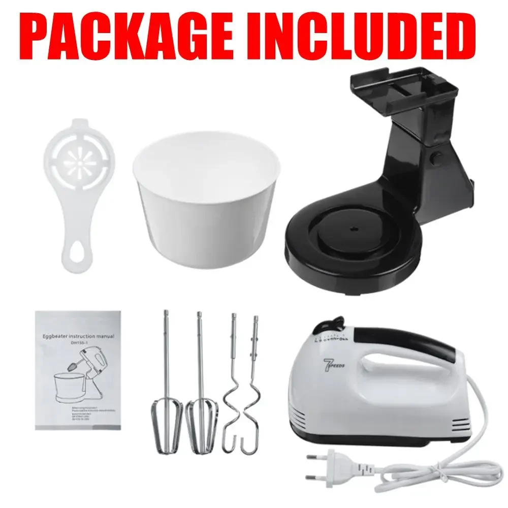 Máquina eléctrica de 7 velocidades de 1,7l, Mezclador de alimentos, soporte de mesa, mezclador de masa para pasteles, batidor de huevos de mano, licuadora para hornear, máquina para batir crema