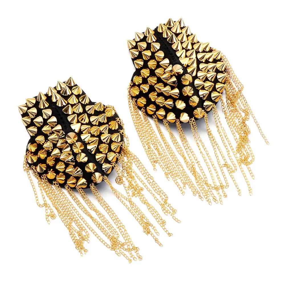 Party Club For Coat Punk Dress Decoration Tassel Metal Epaulet Rivet Shoulder Pad Brooch Fringed Shoulder Stamp