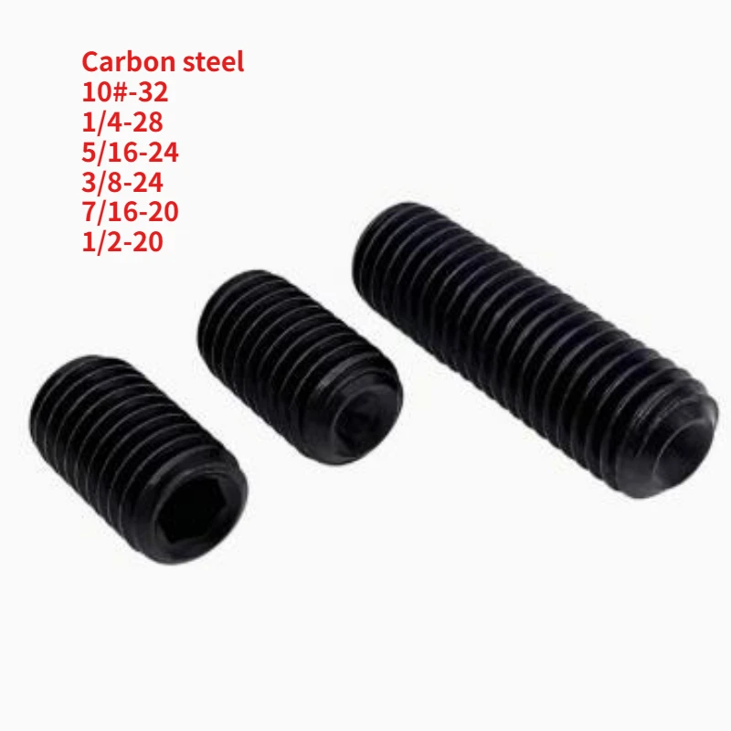 UNC 10#-32 1/4-28 5/16-24  to 1/2-20 US Standard 12.9 Grade Fine Teeth Black Hexagon Socket Allen Cup Point Grub Bolt Set Screw