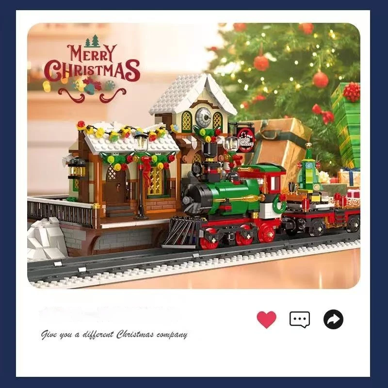 

1362PCS Christmas train building blocks toys, Santa Claus DIY street scene building model assembly, children's Christmas gift