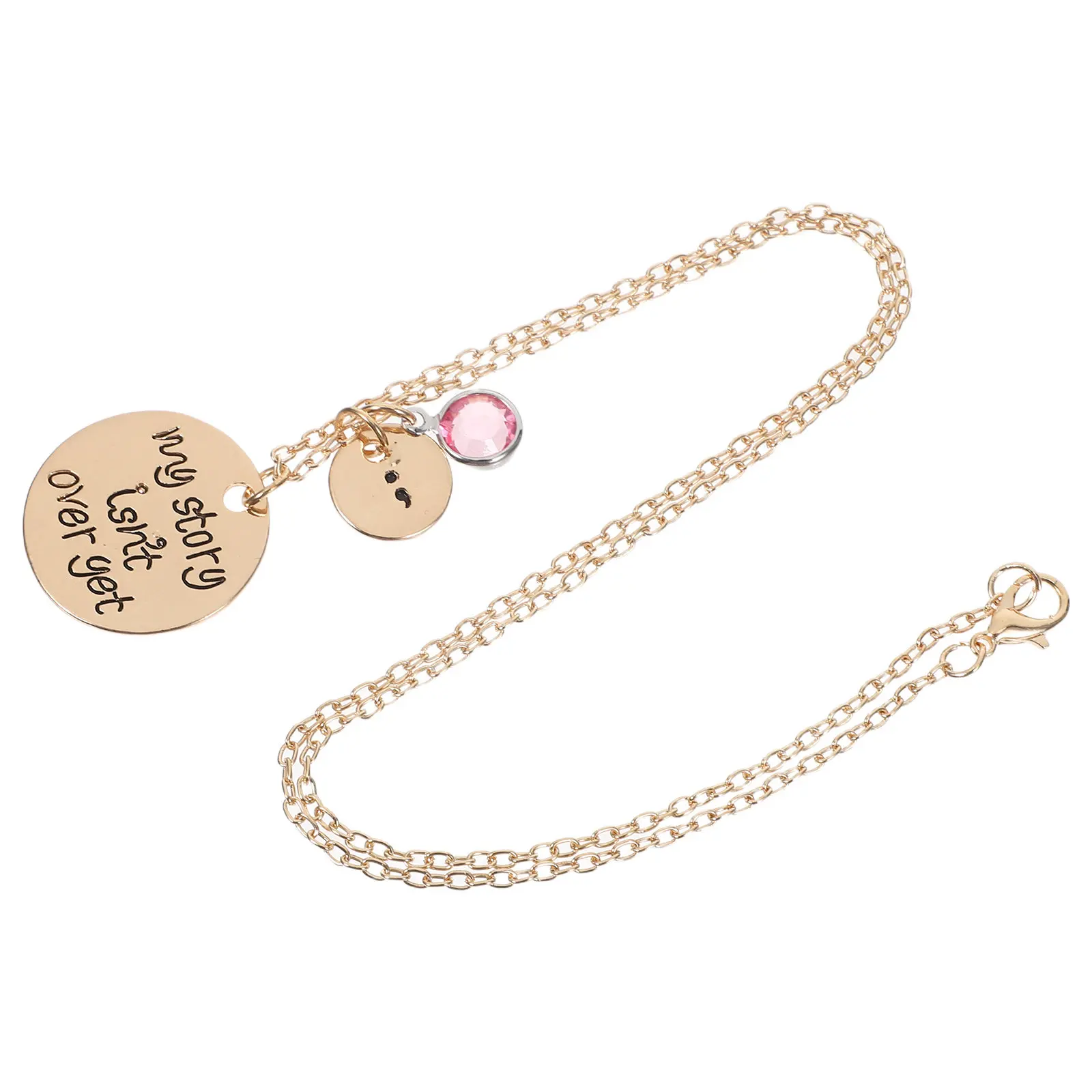 Rhinestone Semicolon Necklace Isn't Over Yet Alloy Pendant Elegant Mental Health Symbol Jewelry Gift for view 4