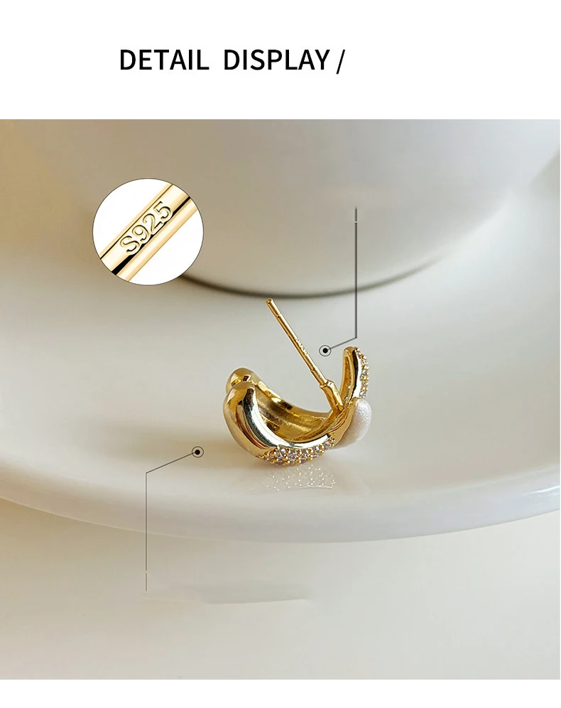 Elegante weiße Emaille-Ohrstecker mit Mikro-Zirkonia-Besatz in Goldfarbe für Damen – stilvolles High-End-Schmuck-Accessoire für Partys – Detail 15