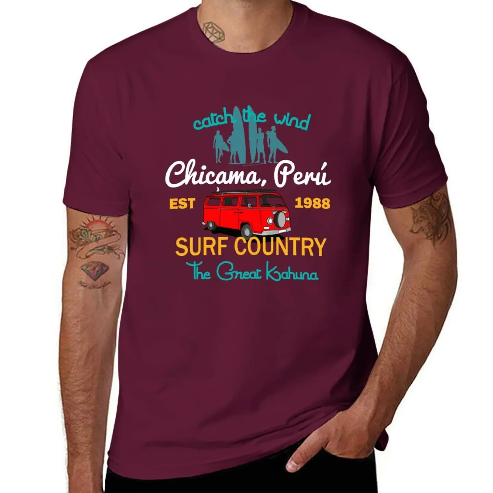 Vintage Clothes Funny T Shirts for Men The Great Kahuna Chicama Peru Country Surf T-Shirt for A Boy Sublime Oversized Graphic