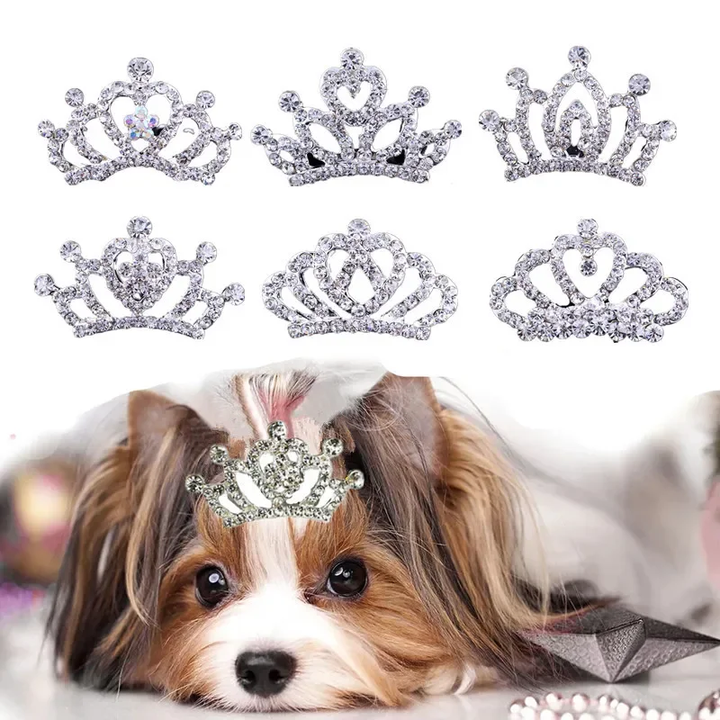 Hot Sale Cute Pet Dog Cat Hair Jewelry Accessories Mini Cute Flower Crystal Rhinestone Princess Crown Hair Comb Birthday Party