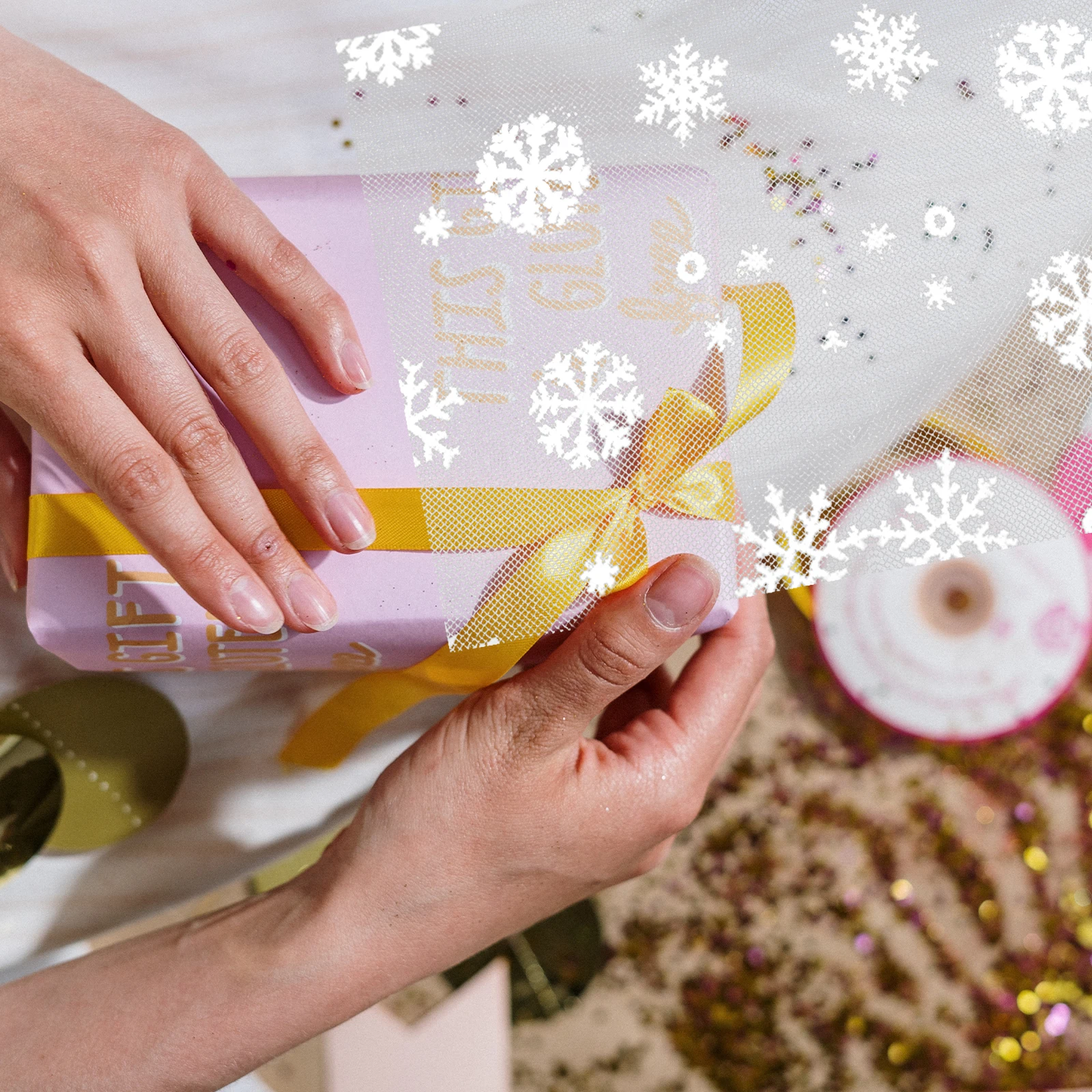 

Christmas White Tulle Snowflake Fabric Glitter Ribbon Decorations Sheer Mesh Man