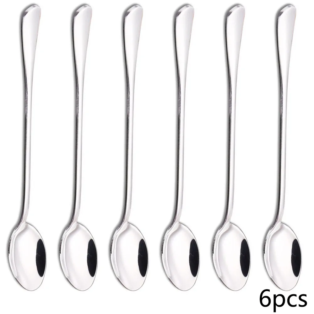 6PCS 304 Stainless Steel Coffee Spoon Ice Cream Dessert Tea Stirring Spoon For Picnic Kitchen Accessories Bar Tools Long Handled