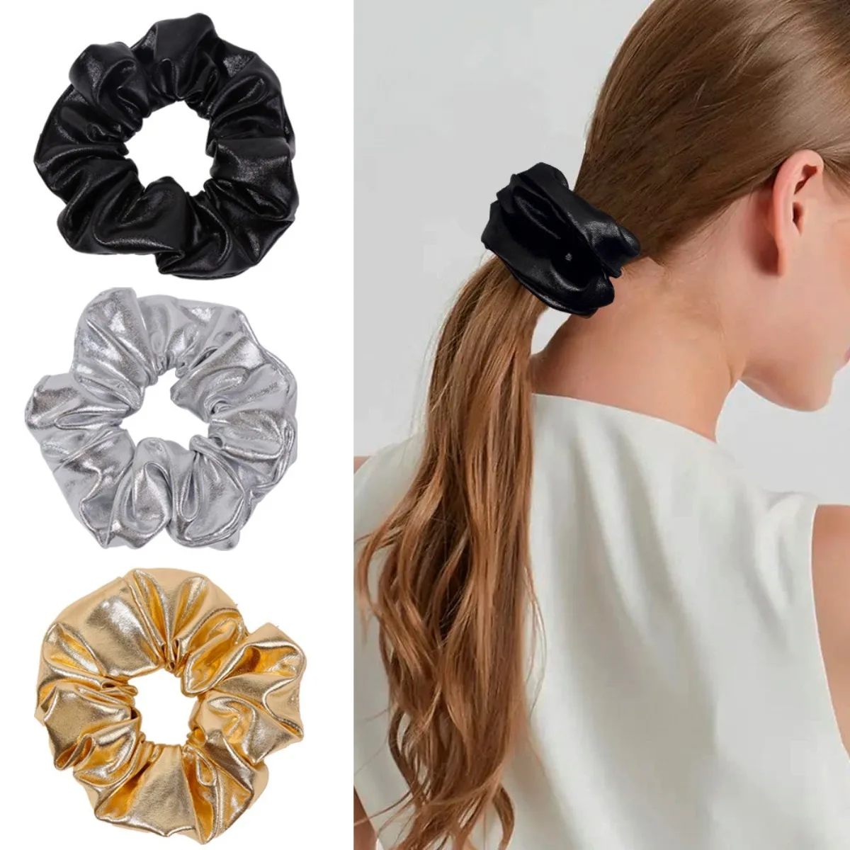 Haargummis, mittelgroß, Metall, silberfarben, Haargummis, elastisch, einfache Haarbänder für Frauen, süße Kopfbedeckung, täglicher Haarschmuck