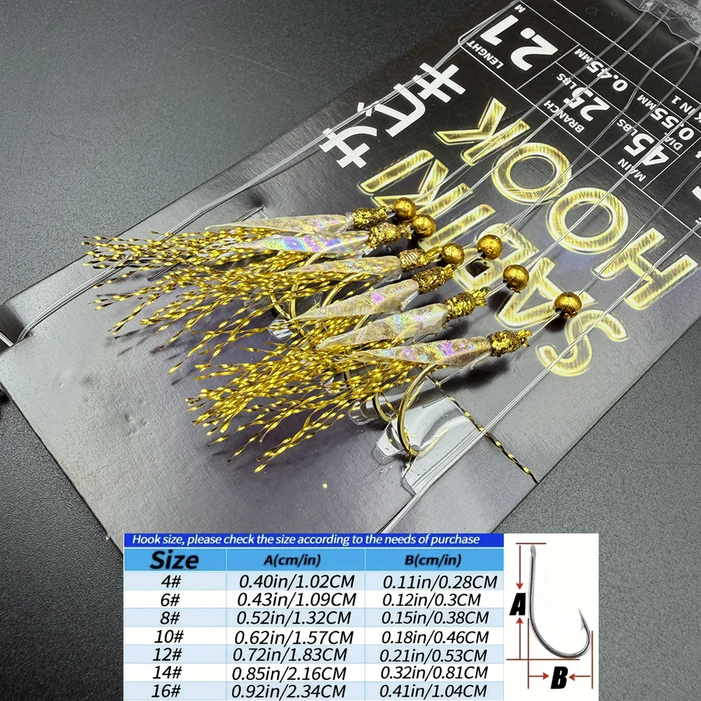 1 Packung/10 Packungen Gold SABIKI Rig – Schwarzes Karpfenleder + Goldfaden, Goldhaken, Salz-/Süßwasser, für Makrelen & Sabiki-Fische – Detail 4