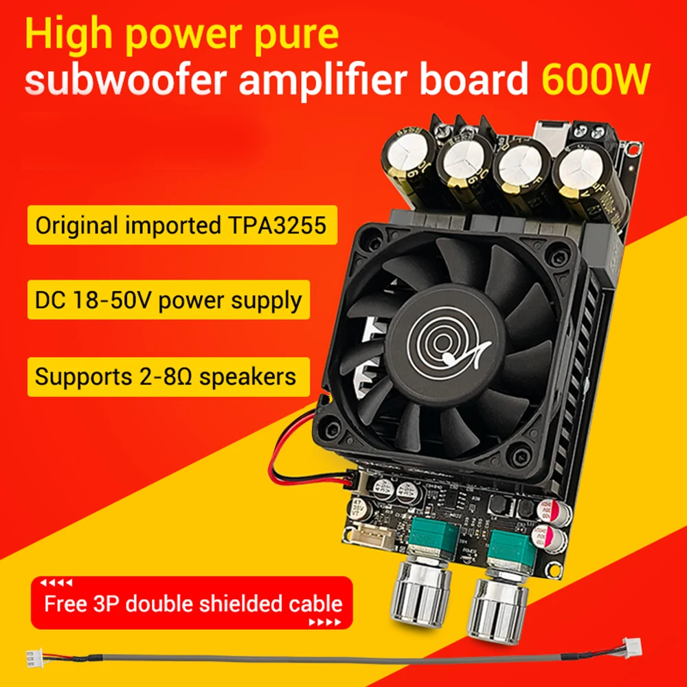 DC18~50V ZK-6001 Audio Amplifier Board Mono 600W HiFi Sound Quality TPA3255 Amplifier Module Frequency Volume Adjustable