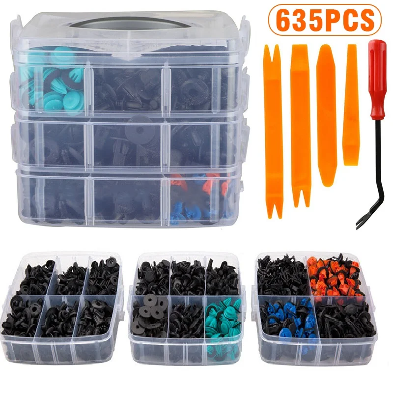 

635pcs Car Plastic Fastener Clips Set with Box Mixed Auto Body Push Retainer Pin Rivet Bumper Door Trim Panel Fastener Clip Kit